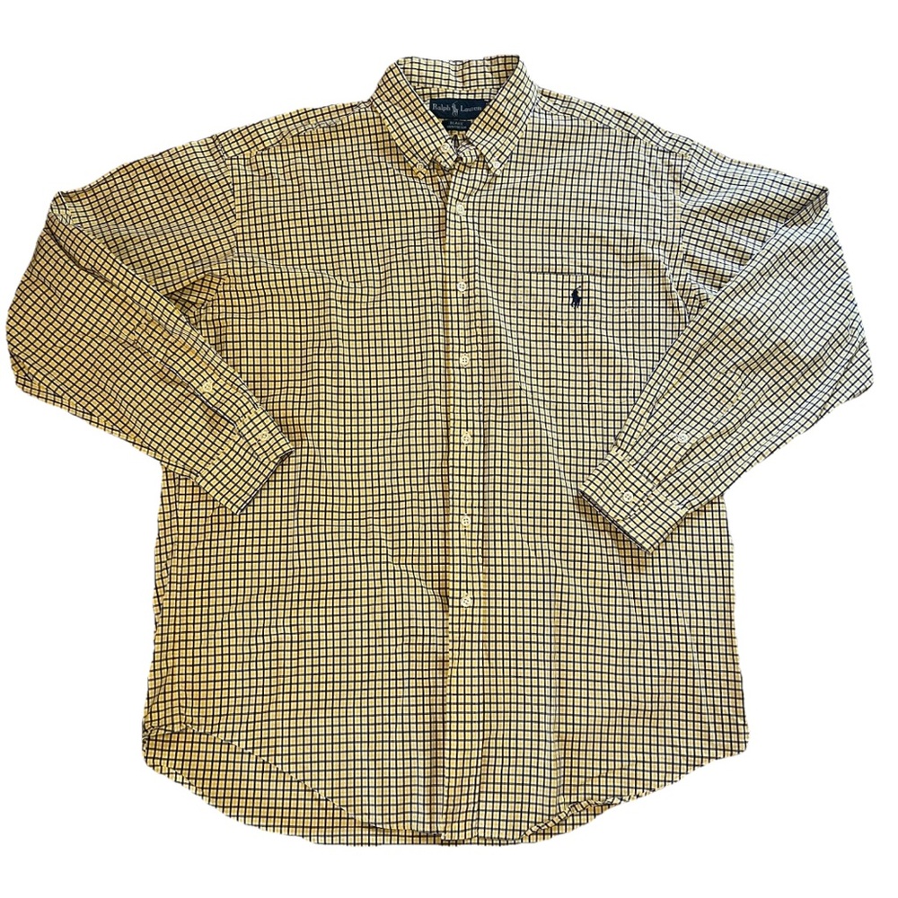 Ralph Lauren Blake Yellow Plaid Long Sleeve Button Up Shirt‎ 100% Cotton Mens L